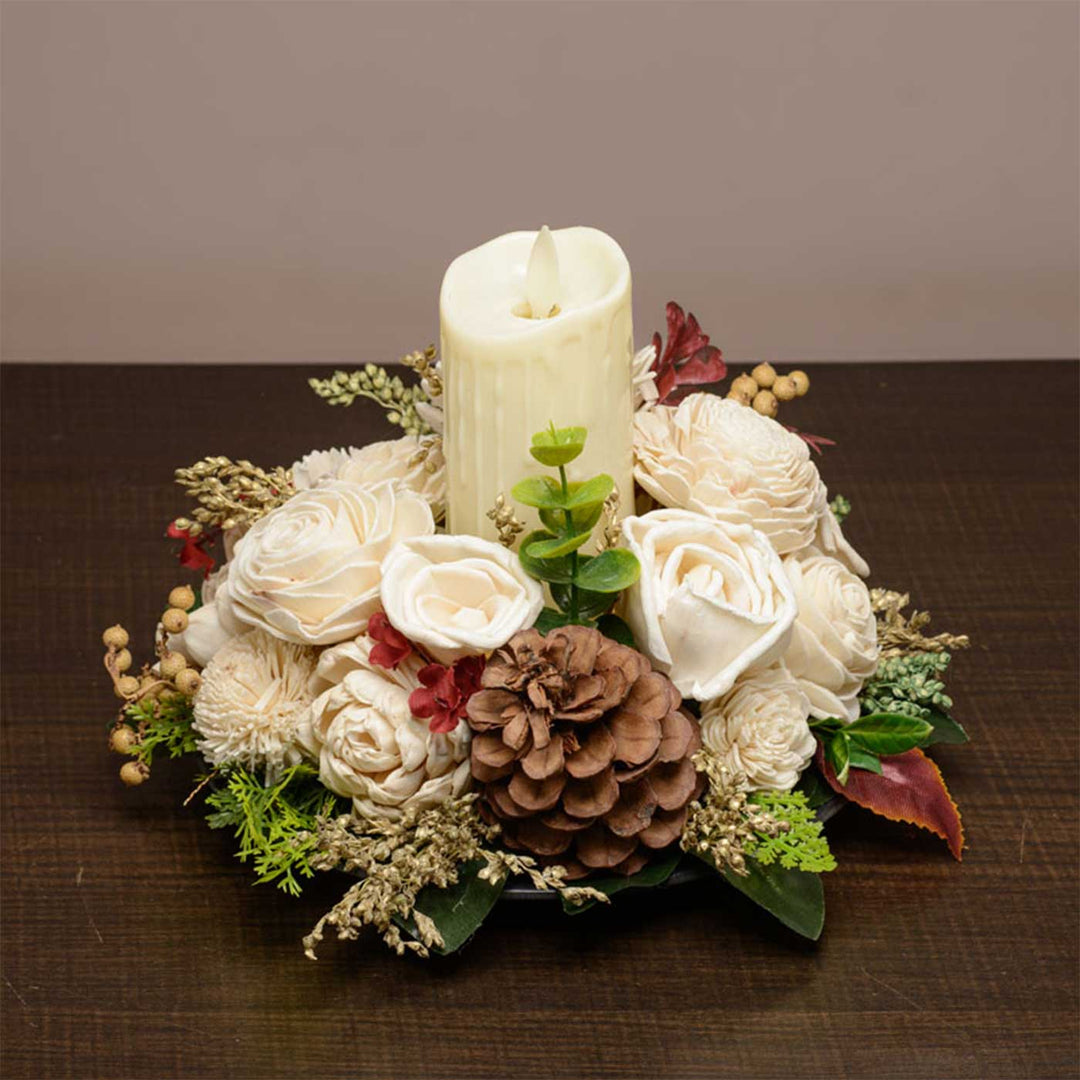 Handmade Warm Wishes Shola Flower Centerpiece With Candle Holder