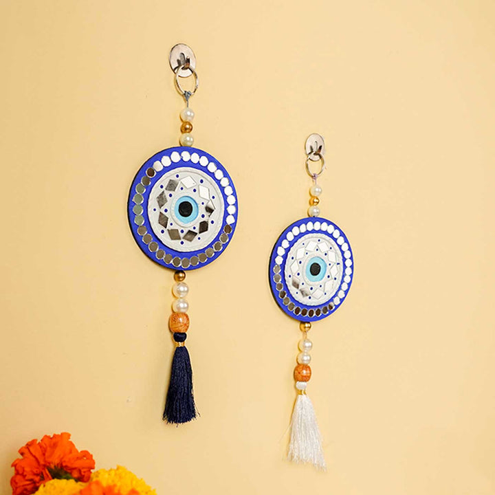 Handmade Evil Eye Wooden Hanging | Set of 2