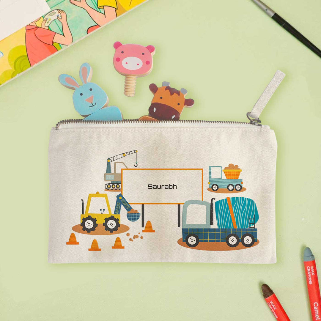 Personalized Let'S Build Theme Cotton Pencil Pouch