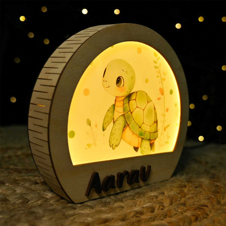 Personalized Turtle Theme Wooden Table Lamp With 3D Letters