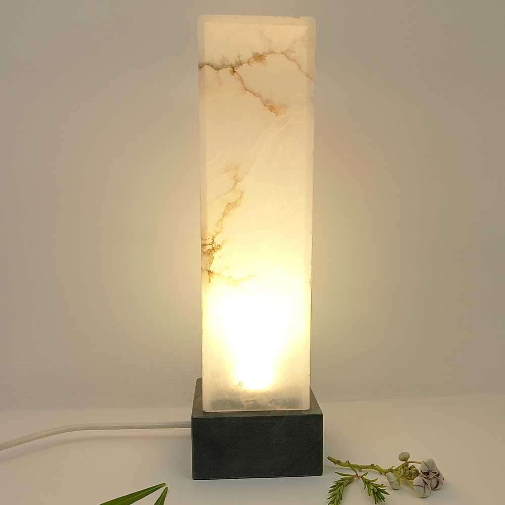 Handmade White Aaus Alabaster Table Lamp