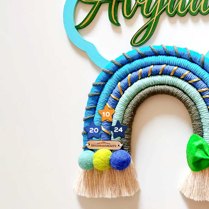 Macrame Cloud & Rainbow with Bow Personalized Kids' Nameplate