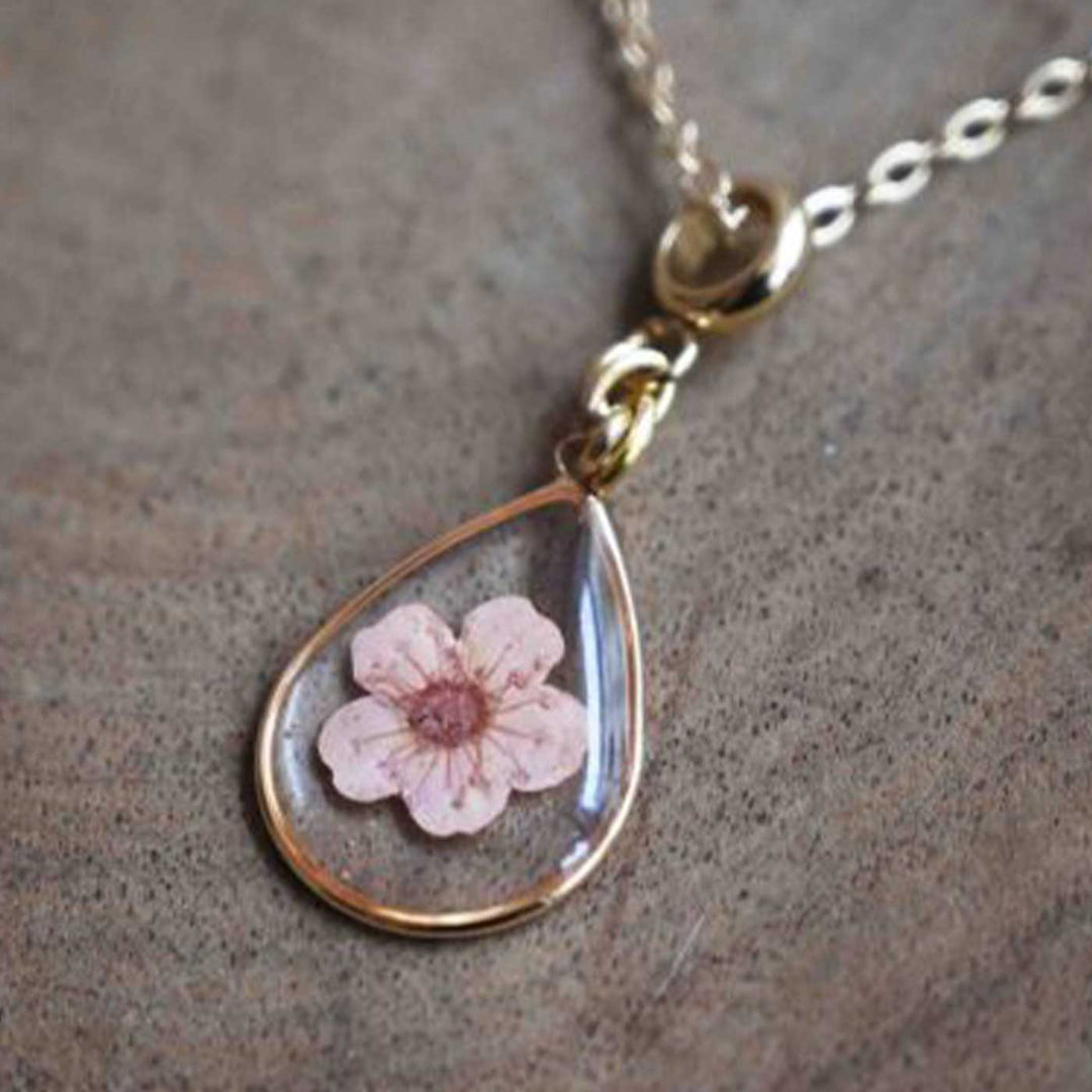 Handmade Preserved Flower Plum Blossom Brass Necklace