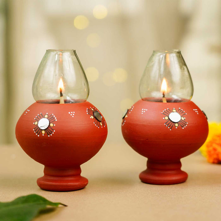 Handmade Brown Terracotta Oil Lamp / Diya | Set Of 2