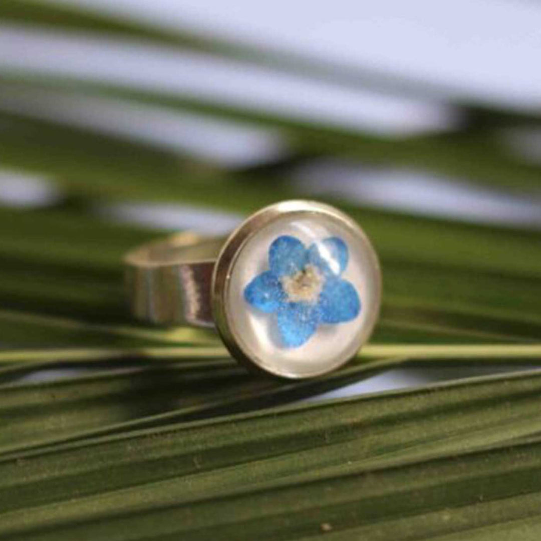 Handmade Preserved Flower Forget Me Not Brass Ring