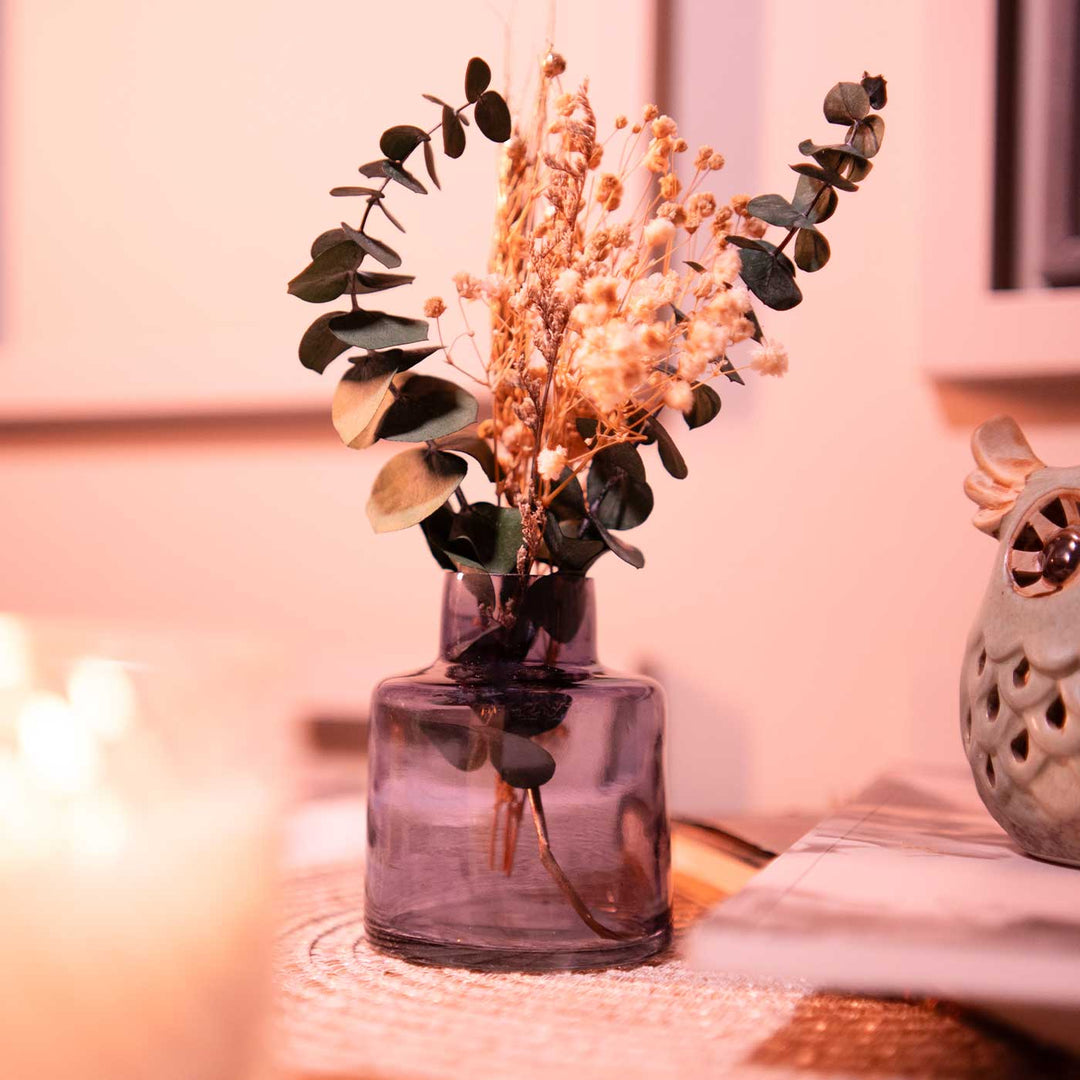 Cocoa Charm Glass Vase With Dried Flower Bunch