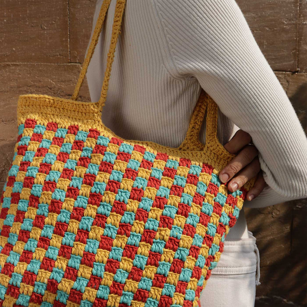 Handmade Crochet Checkered Shoulder Bag