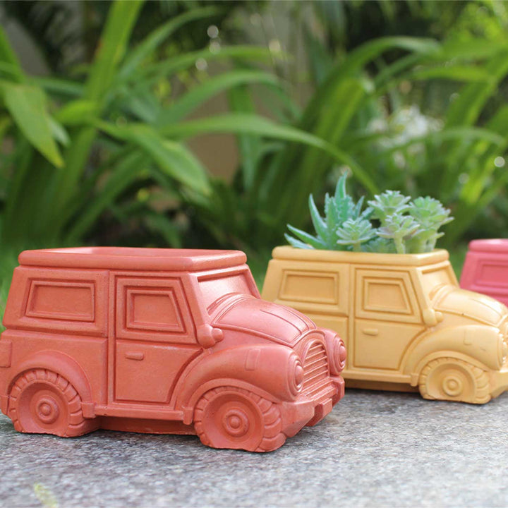 Hand-Painted Mini Jeep Terracotta Planter