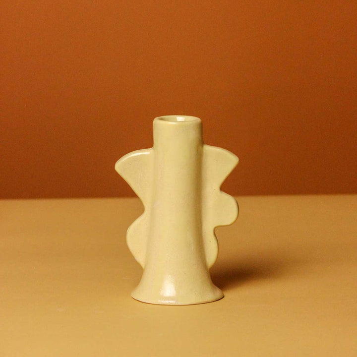 Handmade Beige Abstract Design Ceramic Candle Holder