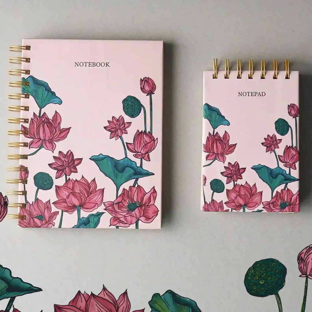 Handmade Kamal Peach Spiral Notebook and Notepad Set | 80 Pages