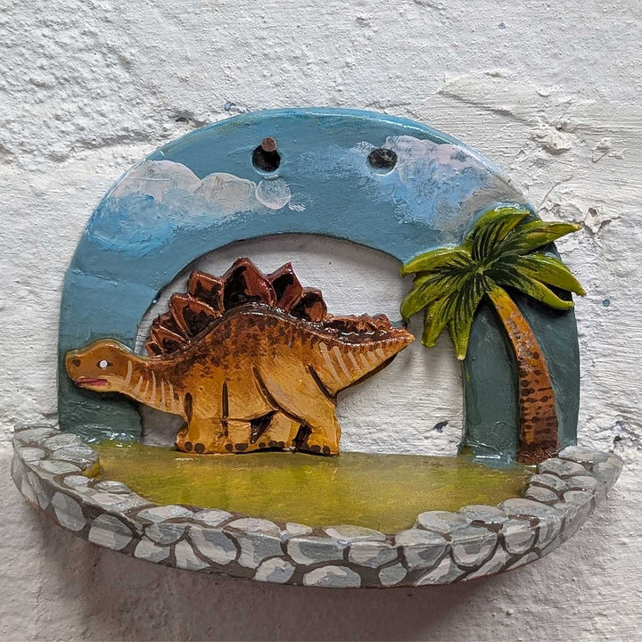 Hand-Painted Dino Theme Terracotta Hanging With Shelf