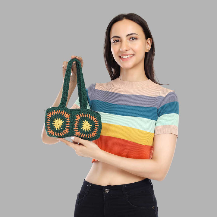 Handmade Crochet Green Busty Mini Handbag