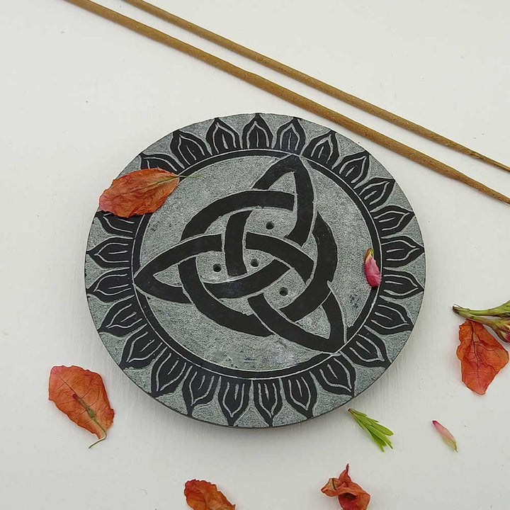 Handmade Black Adawiyah Celtic Knot Soapstone Incense Stick Holder | Set of 2