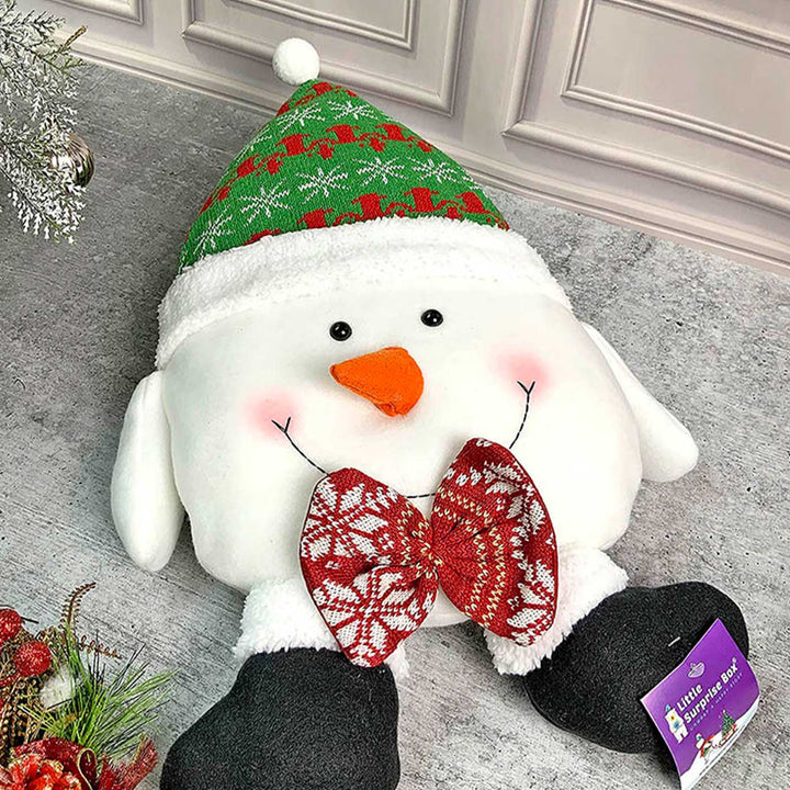 Fluffy Snowman Christmas Themed Woolen Pillow For Christmas Decoration