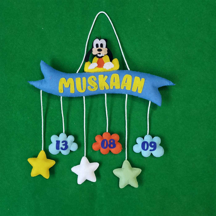 Personalized Handmade Mickey Mouse Theme Felt Kids Name Plate with Birthdate