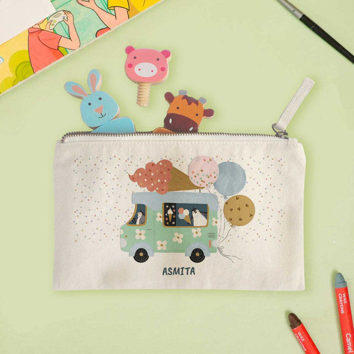 Personalized Ice Cream Fun Theme Cotton Pencil Pouch