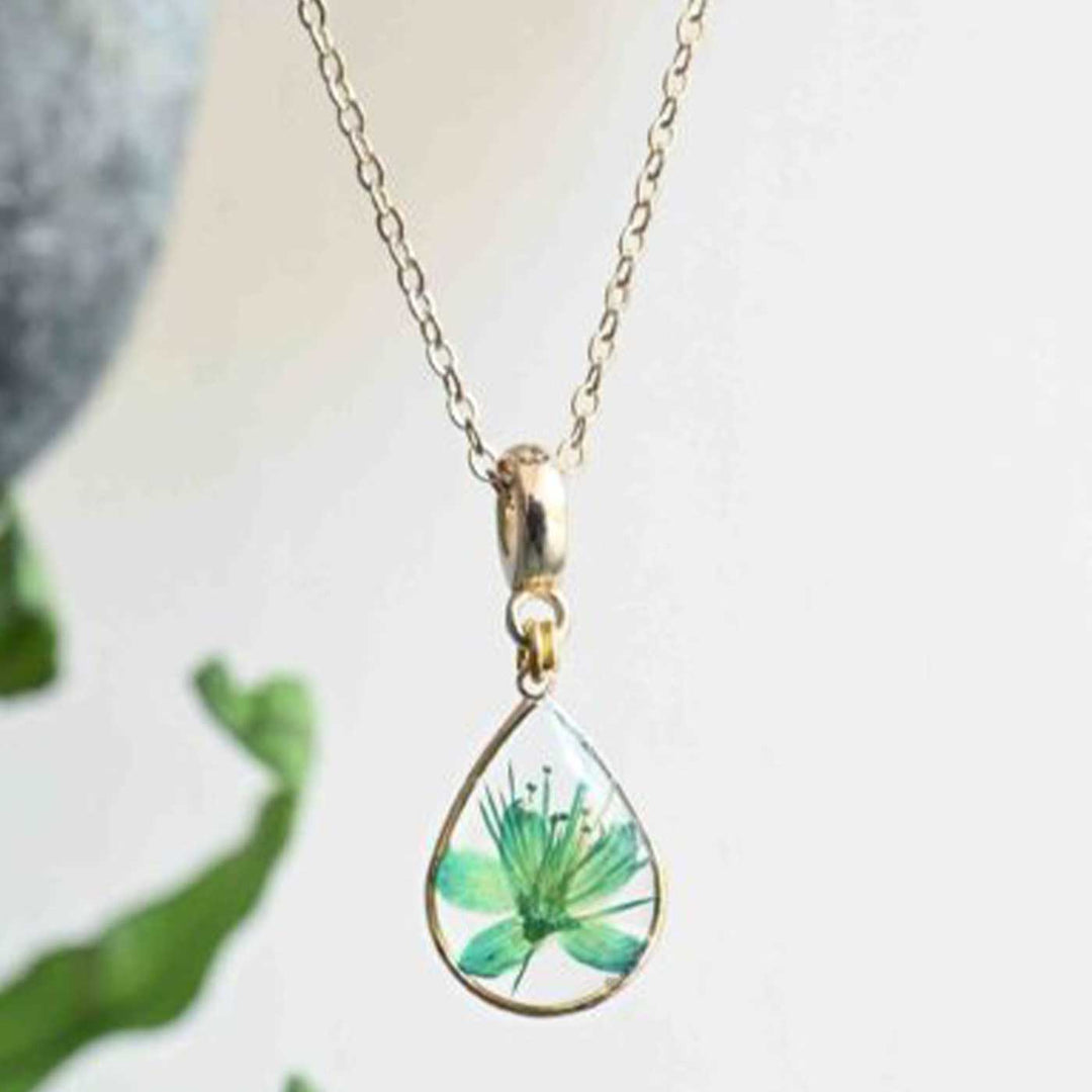 Handmade Preserved Flower Allium Brass Necklace