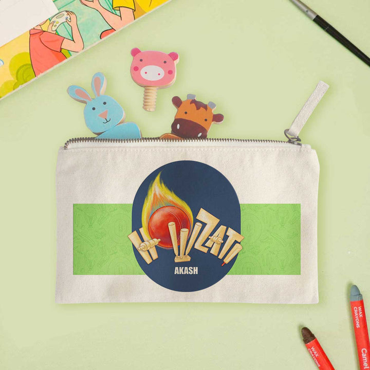 Personalized Cricket Buzz Theme Cotton Pencil Pouch