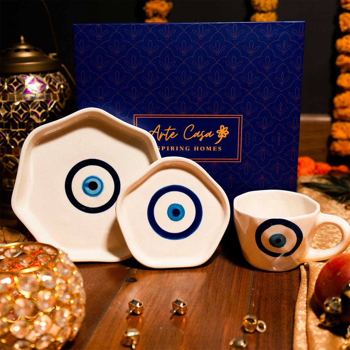 Premium Evil Eye Morning Blessing Ceramic Gift Hamper | Set Of 5