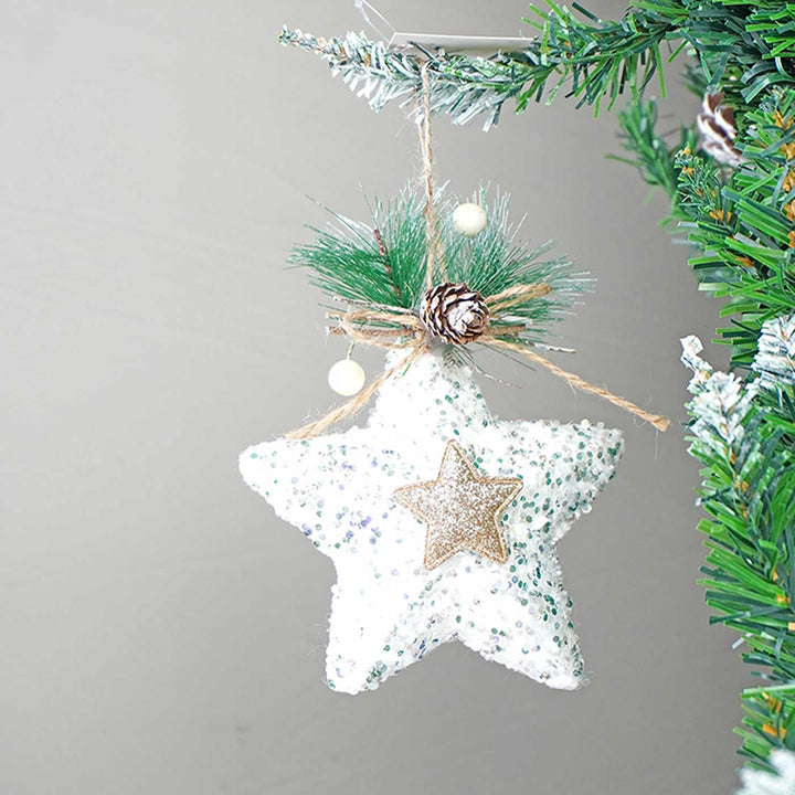 Handmade White Double Glitter Ornaments For Christmas Tree Decoration | Set Of 5