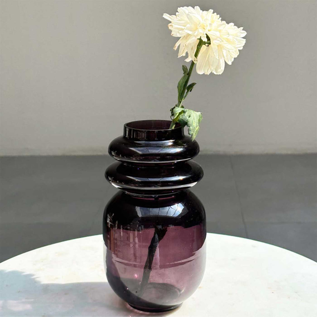 Handmade Dark Lilac Loop Glass Vase | 8 inch