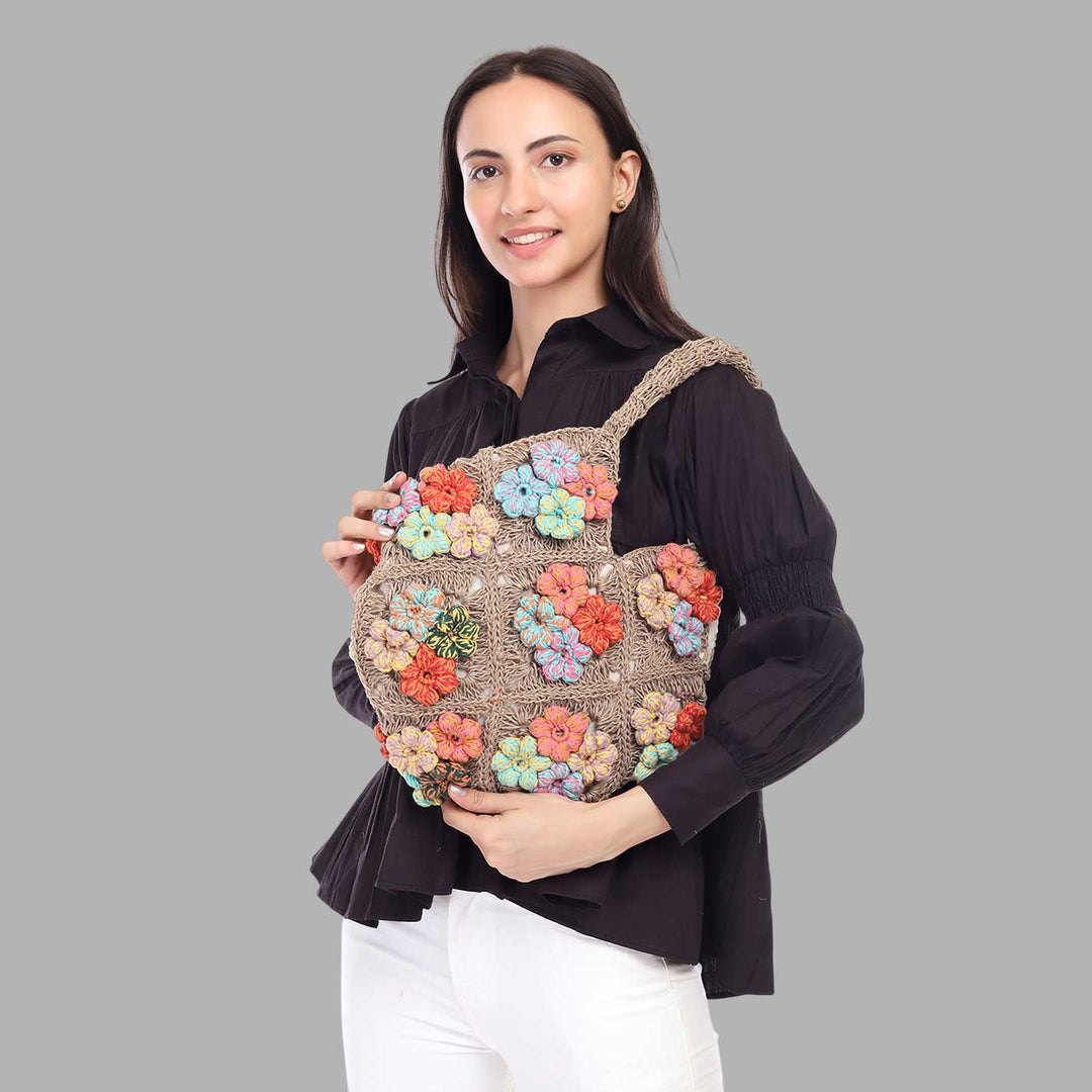 Handmade Crochet Floral Valentine's Tote Bag