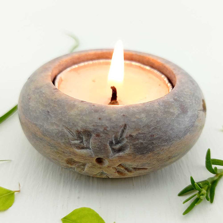 Handmade Grey Mazin Hand-Carved Craft Candle Holder | Set of 4