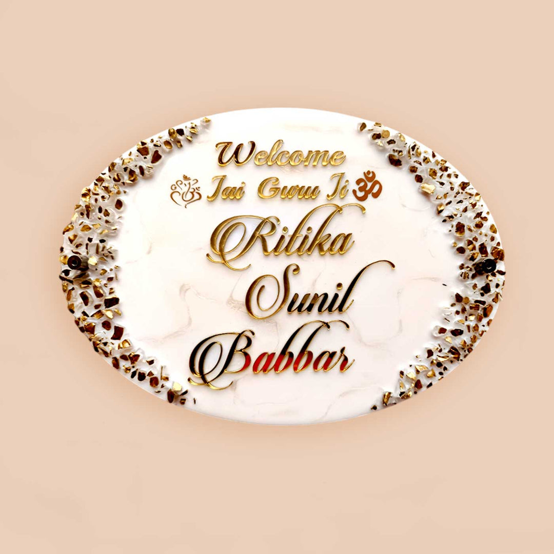 Personalized Gold & White Theme Resin & Acrylic Waterproof Name Plate