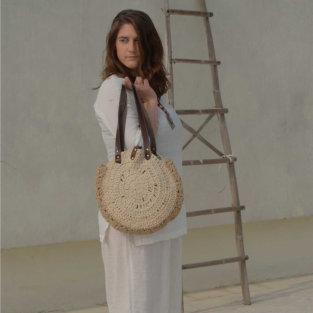 Handmade Crochet Off White United Urbane Shoulder Bag