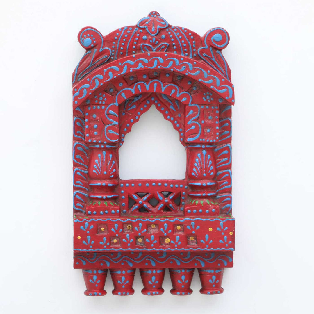 Handmade Traditional Red Wooden Jharokha