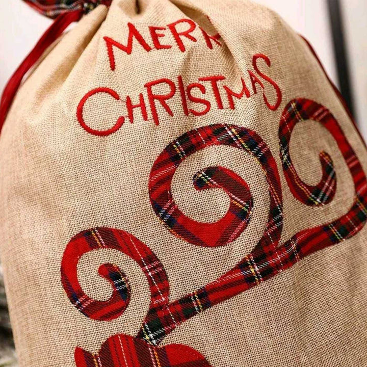 Personalized Burlap Holiday Reindeer Extra Large Linen Gift Sack | Xmas Gifting Ideas