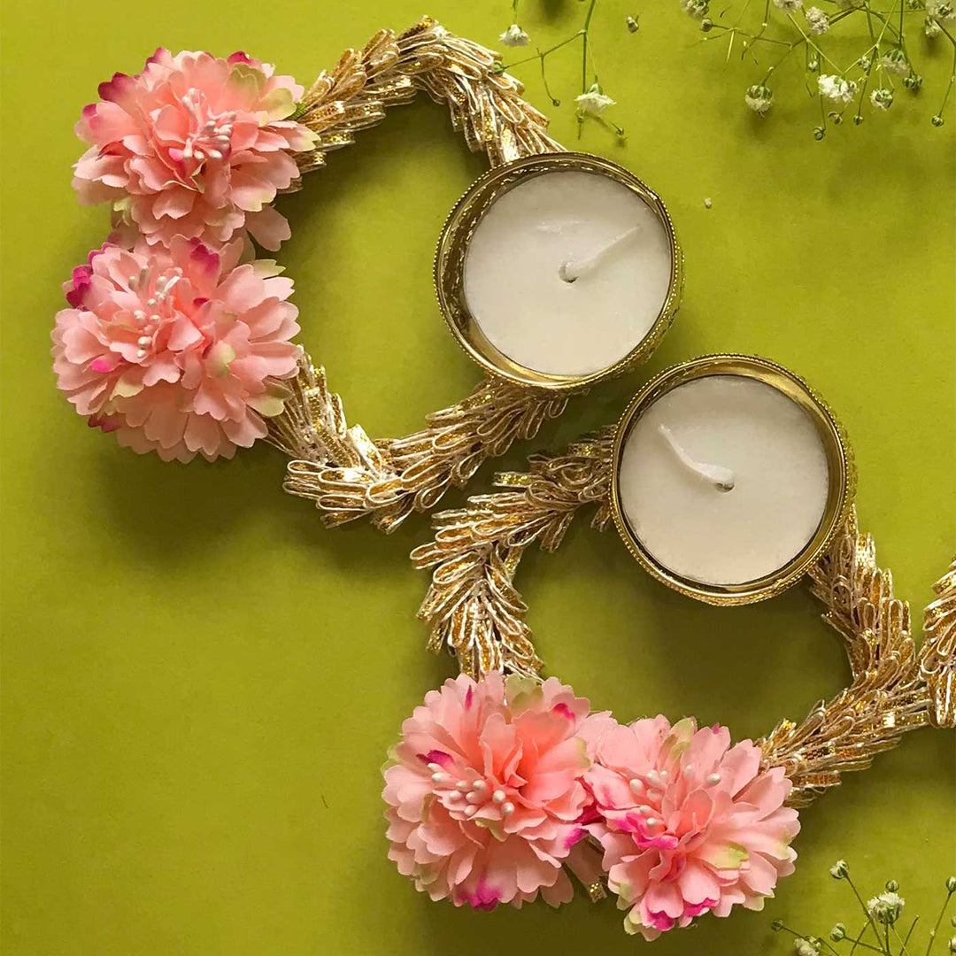 Handmade Pink Floral Diyas Tealight Holder | Set Of 4