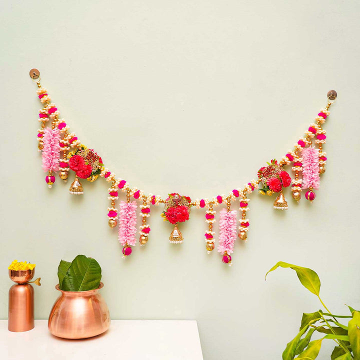 Handmade Festive Pink Gajra, Moti & Toran