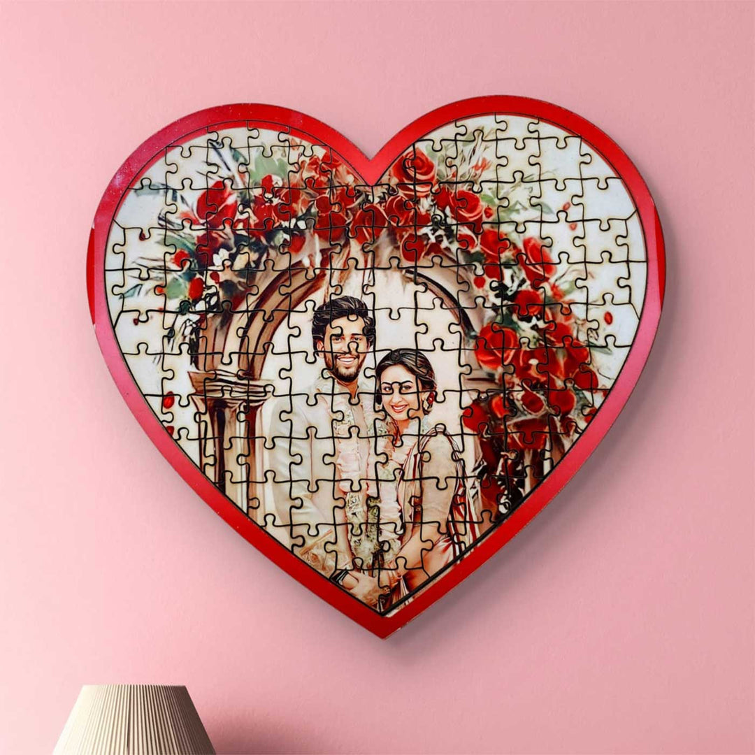 Photo Personalized Red Heart Shaped MDF Wood Puzzle