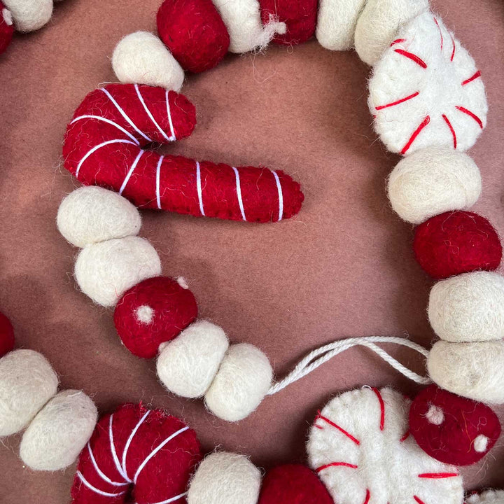 Handmade 3D Upcycled Candy Cane Felt Garland/ Bunting For Christmas Decoration