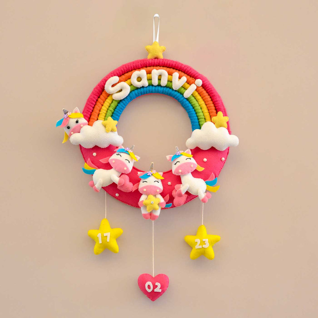 Personalized Rainbow & Unicorn Theme Round Felt Kid's Nameplate