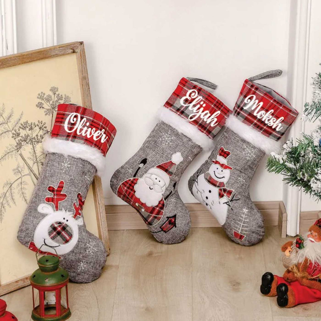 Personalized Silver Bells Cotton & Fur Stockings For Christmas Decoration