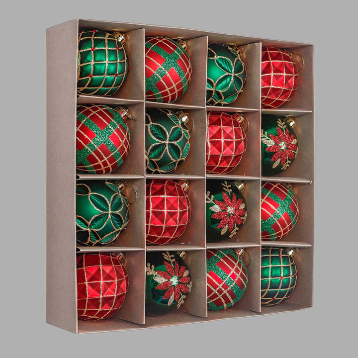 Red, Green & Gold Christmas Ball Ornaments For Decoration | Set of 16