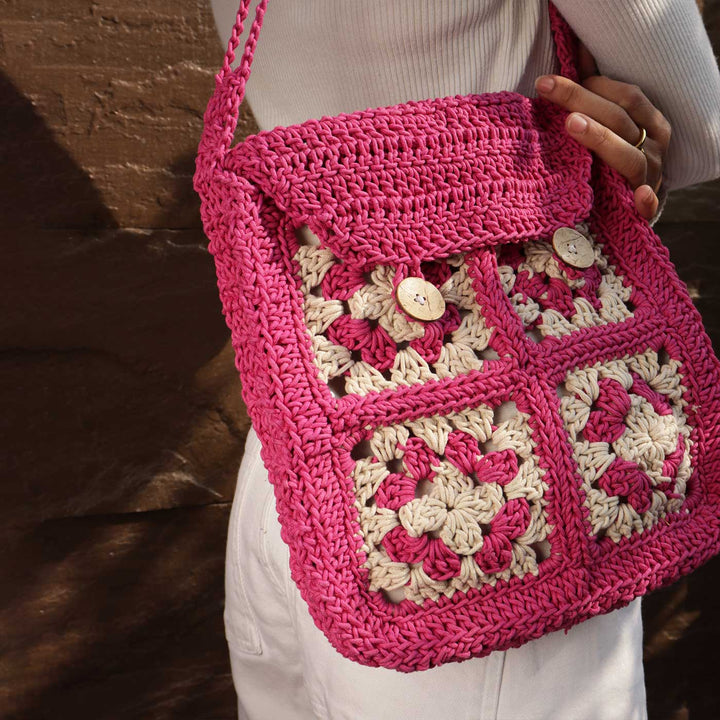 Handmade Crochet Criss-Cross Satchel Bag