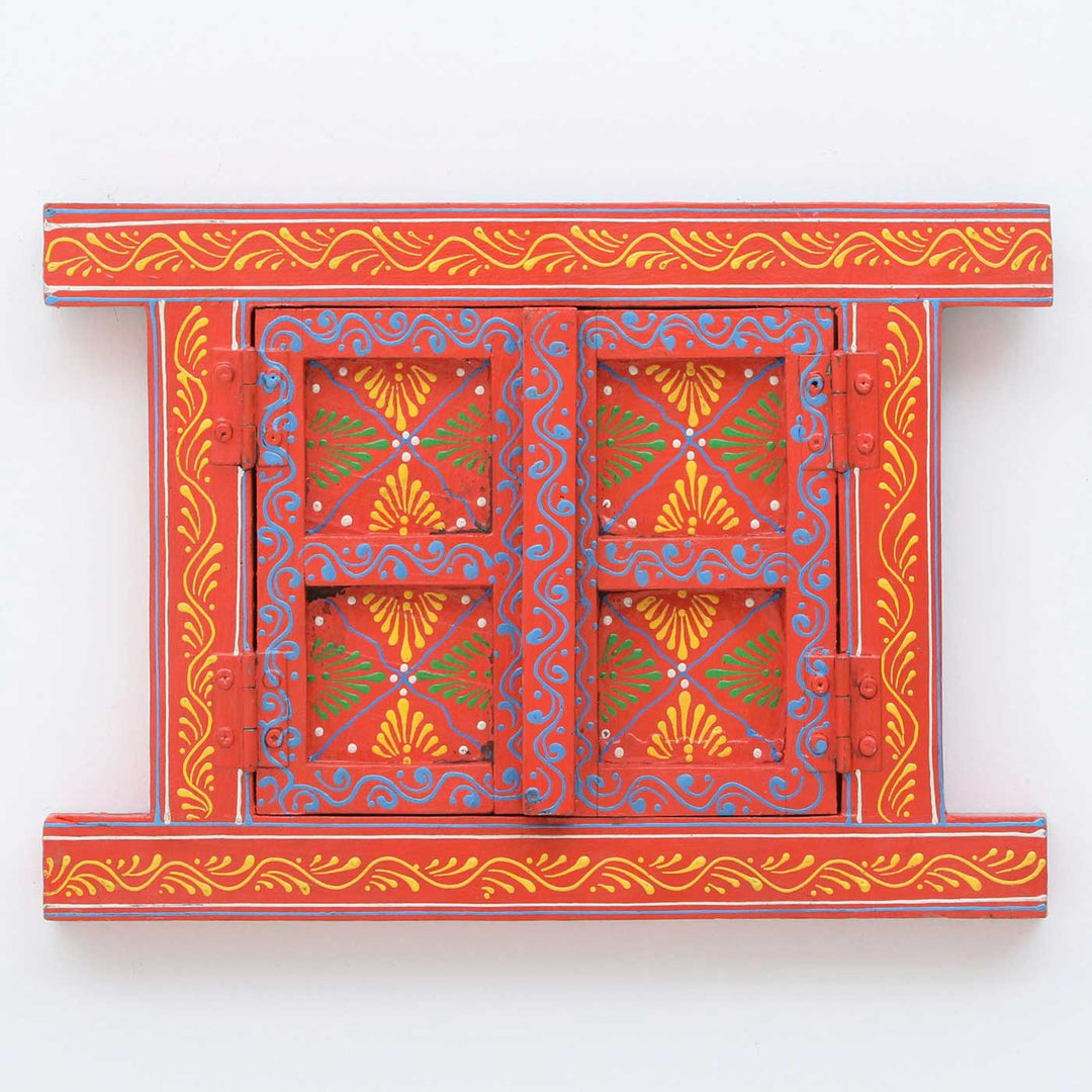 Handmade Decorative Orange Wooden Window Wall Decor