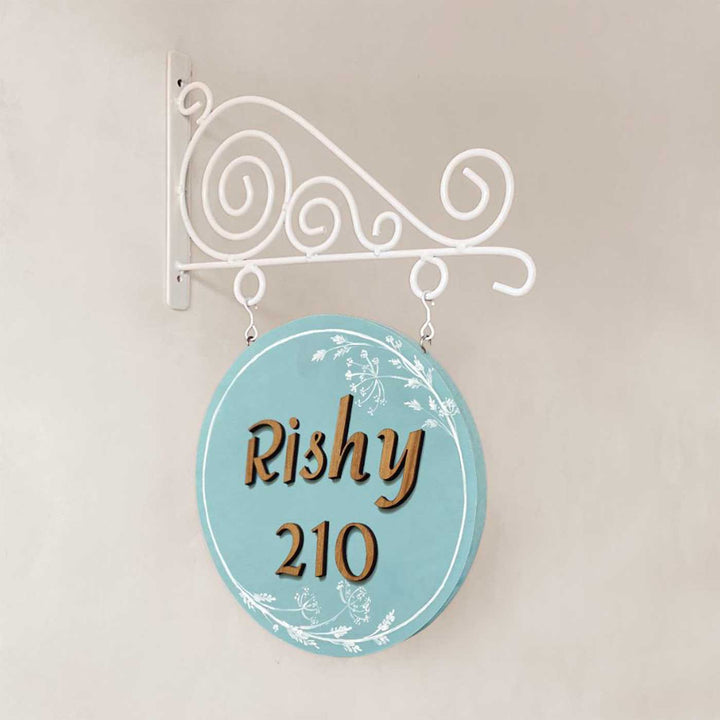 Personalized Double Sided Blue Wood & Metal Name Plate