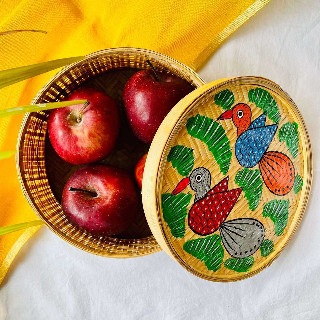 Hand-Painted Pattachitra Chiraiya Wooden Hamper | Set Of 4