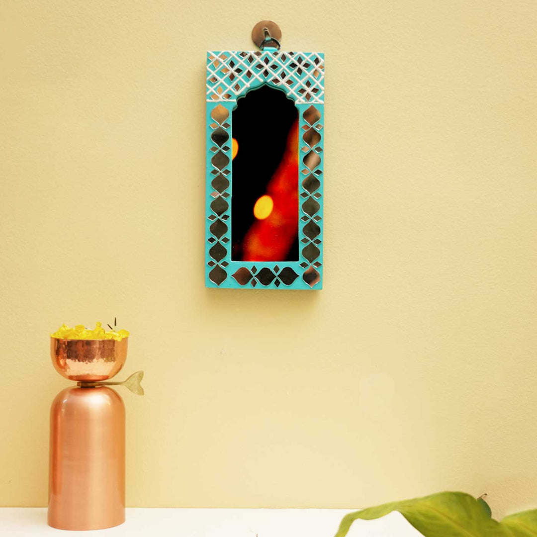 Handmade Light Blue MDF Jharokha Mirror