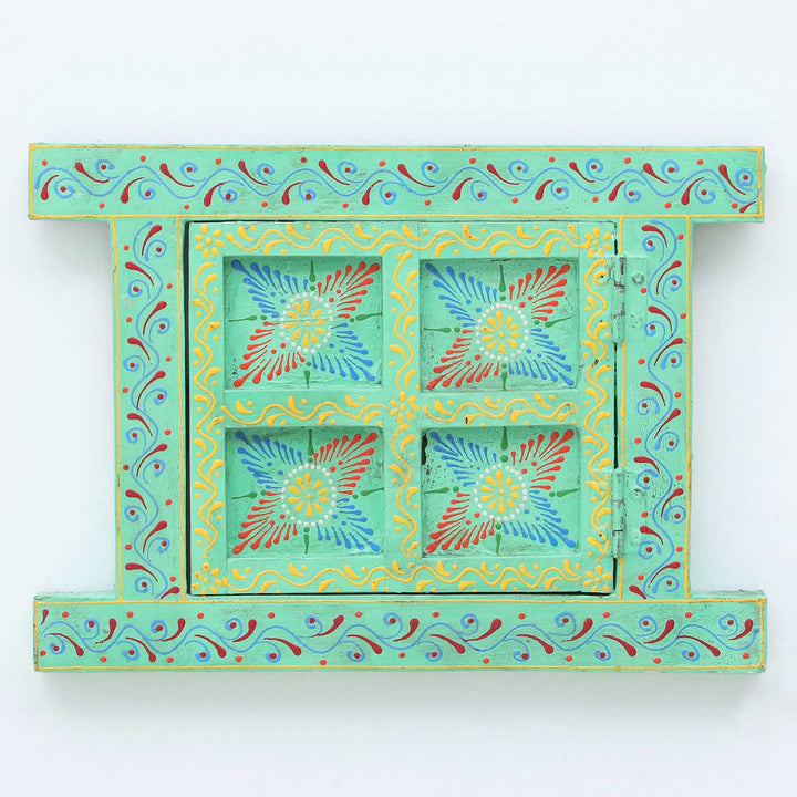 Handmade Decorative Sea Green Wooden Window Wall Decor