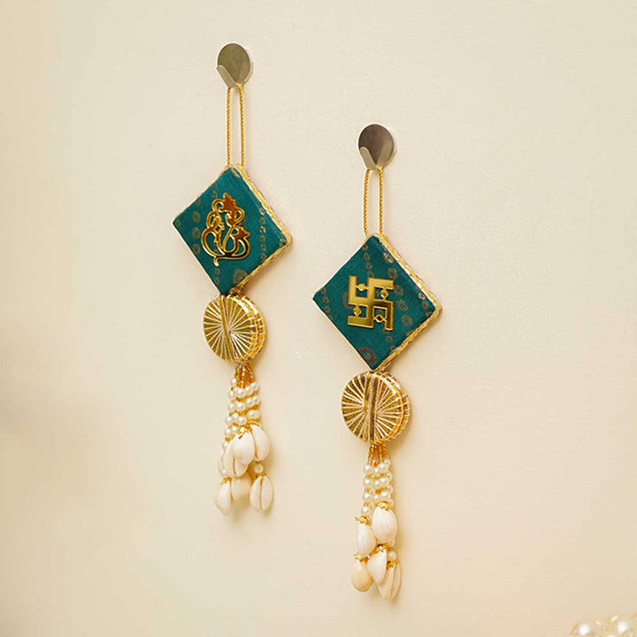 Handmade Reversible Square Shubh Labh Hanging | Set Of 2