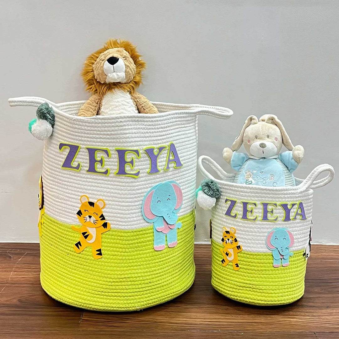 Personalized Handmade Animal Kingdom Jute Basket For Kids