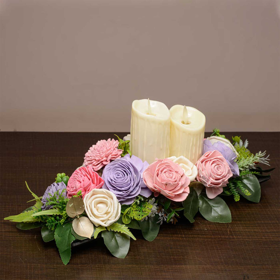 Handmade Charming Shola Flower Centerpiece With Candle Holder