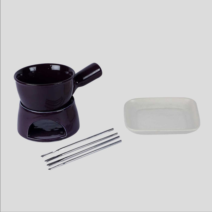 Handmade Purple Fondue Set With Plate & Fondue Sticks | Set of 6