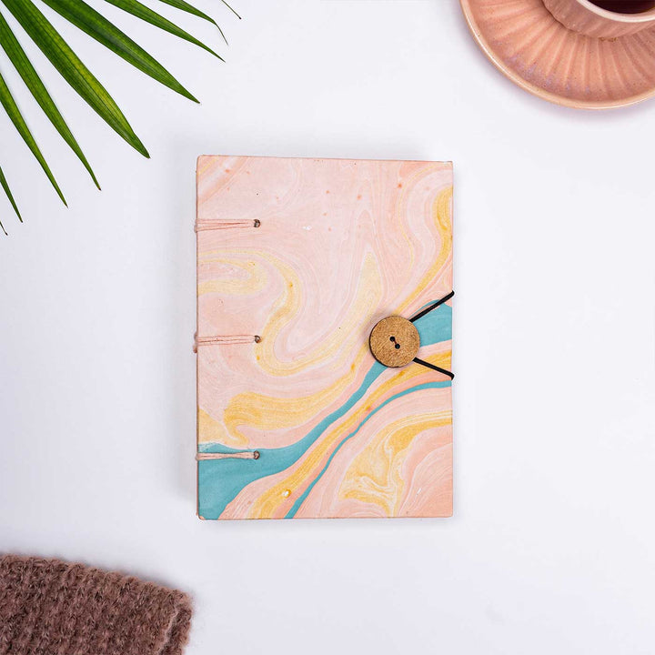 Handmade Unruled Blush Marble Button Hardbound Journal | 120 Gsm, 70 Pages