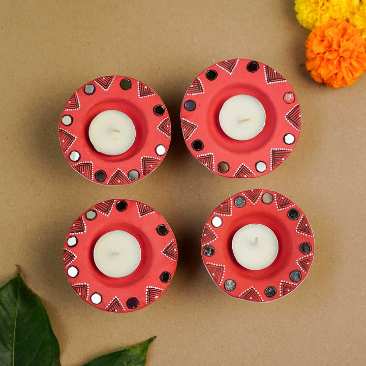 Handmade Red Terracotta Tealight Holder | Set Of 4